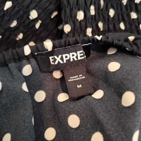 Express Polka Dot Mini Dress Smocked Balloon Sleeve - Picture 8 of 8